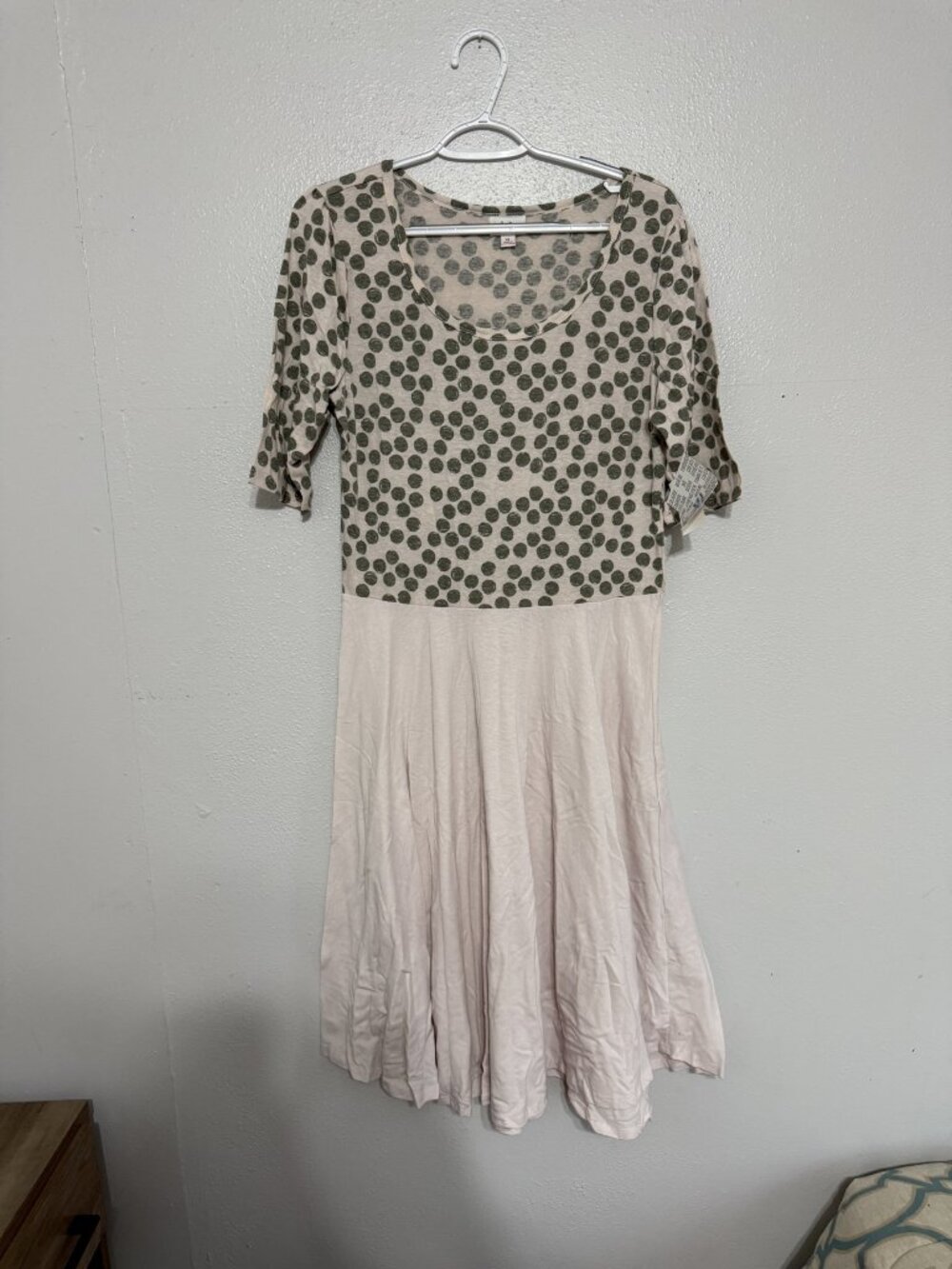 NWT LuLaRoe Nicole Cream Olive Polka Dot Dress XL 🤍